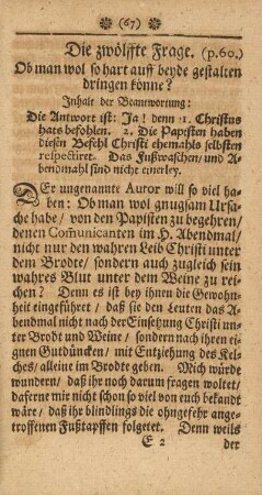 Die zwölffte Frage. (p.60.) Ob man wol so hart auff beyde gestalten bringen könne?