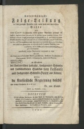[Unterthänigste Folge-Leistung § 1.. - §. 6.]