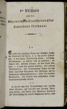 1.ter Abschnitt von den Allgemeinsten Krankheiten aller Hausthiere überhaupt.