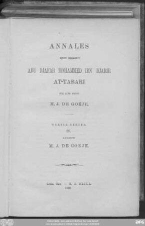 Tertia series, 4: Kitāb aḫbār ar-rusul wa-'l-mulūk