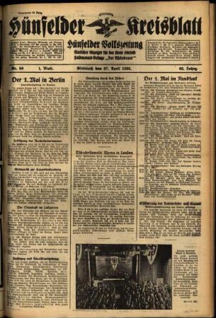Erste Ausgabe vom Mittwoch, den 27. April 1938.