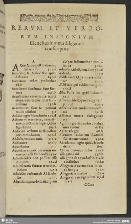 Rerum Et Verborum Insignium Elenchus summa diligentia conscriptus