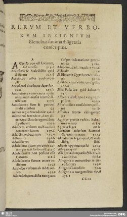 Rerum Et Verborum Insignium Elenchus summa diligentia conscriptus