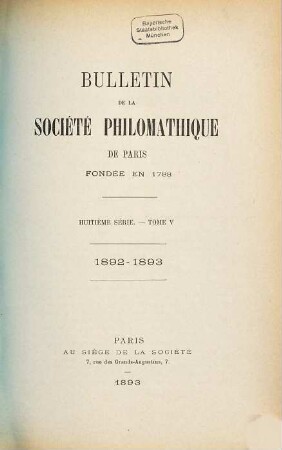 Bulletin. 1892/93 = 8. Sér., T. 5