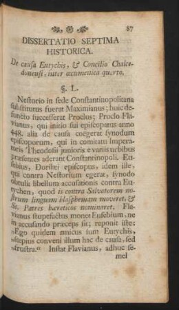 Dissertatio Septima Historica. De causa Eutychis, & Concilio Chalcedonensi, inter oecumencia quarto