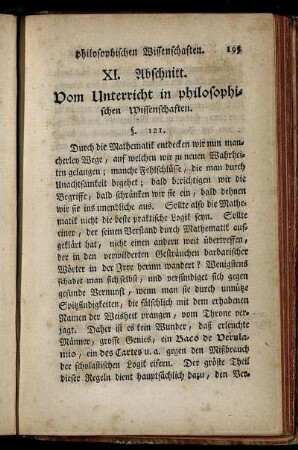 XI. Abschnitt. Vom Unterricht in philosophischen Wissenschaften.