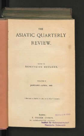 5.1888, January-April: Asiatic quarterly review