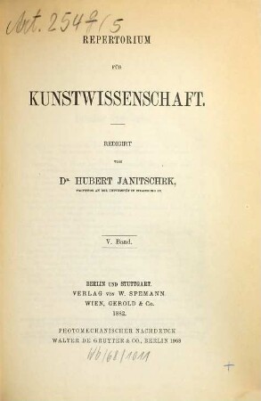 Repertorium für Kunstwissenschaft. 5, 5. 1882