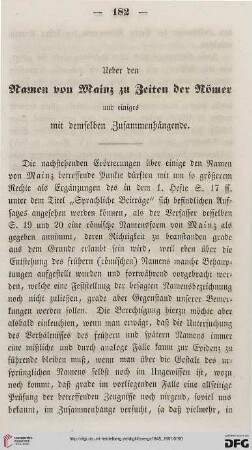 1: Ueber den Namen von Mainz zu Zeiten der Römer und einiges mit demselben Zusammenhängende