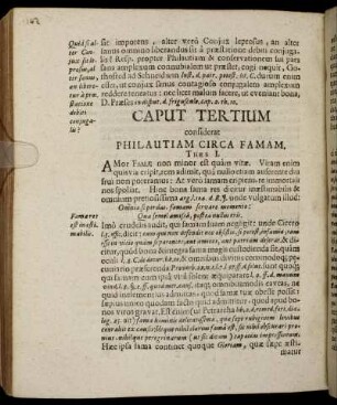 Caput Tertium considerat Philautiam Circa Famam.