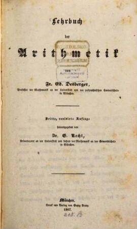 Lehrbuch der Arithmetik