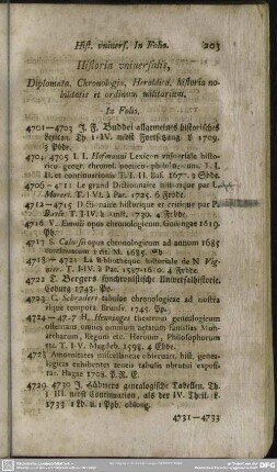Historia universalis, Diplomata, Chronologia, Heraldica, historia nobilitatis et ordinum militarium