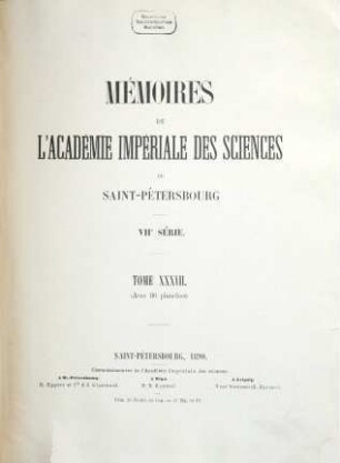 Mémoires de l'Académie Impériale des Sciences de St. Pétersbourg, 7. Ser., 37. 1890