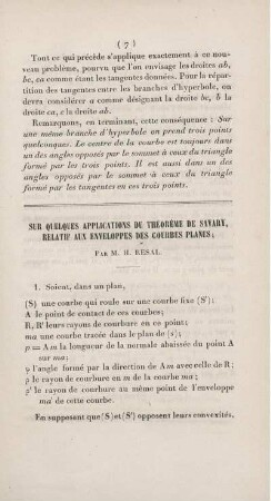 Sur quelques applications du théorème de Savary, relatif aux enveloppes des courbes planes.