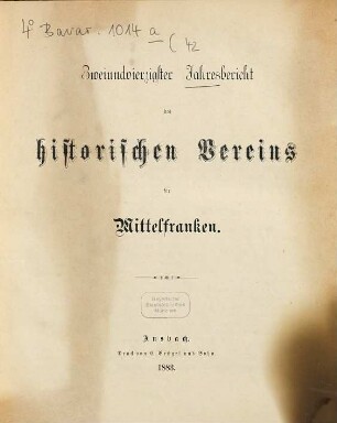 Jahresbericht des Historischen Vereins für Mittelfranken, 42. 1883