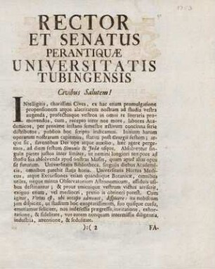 3, Rector et Senatus Perantiquae Universitatis Tubingensis Civibus Salutem!
