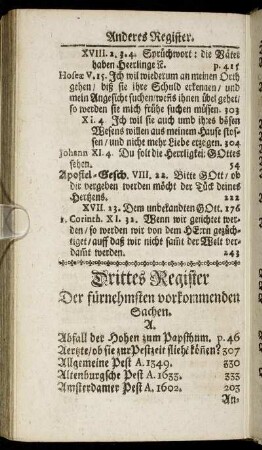 Drittes Register Der fürnehmsten vorkommenden Sachen.