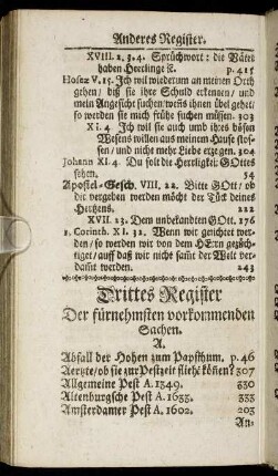 Drittes Register Der fürnehmsten vorkommenden Sachen.