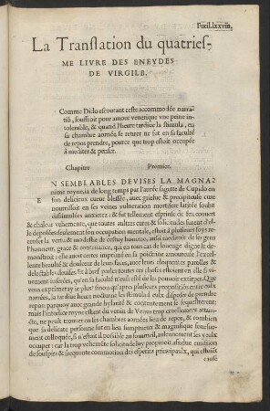 La Translation du quatriesme Livre Des Eneydes De Virgile.