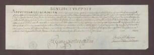 Ablassbrief des Papstes Benedikt XIV. für die Kirche zu Baden
