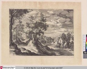 [Flusslandschaft mit Waldweg links]