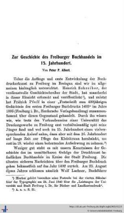 Zur Geschichte des Freiburger Buchhandels im 15. Jahrhundert.