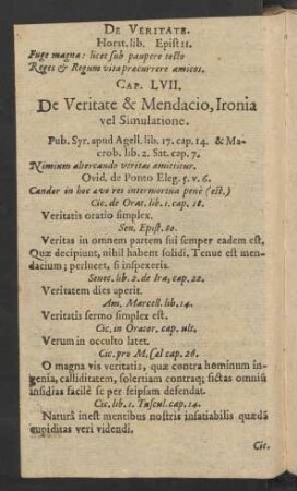 Cap. LVII. De Veritate & Mendacio, Ironia vel Simulatione.