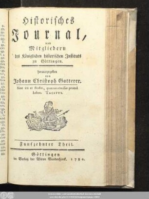 15.1780: Historisches Journal von Mitgliedern des Königlichen Historischen Instituts zu Göttingen