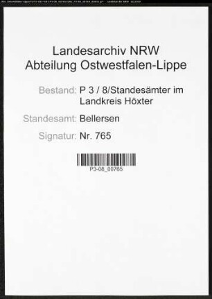 Sterberegister Standesamt Bellersen