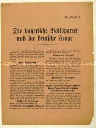 Flugschrift mit dem Programm der Bayerischen Volkspartei