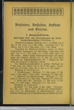 Behördenverzeichnis : Behörden, Anstalten, Institute und Vereine