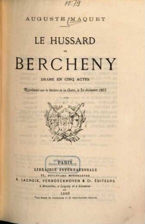 Le hussard de Bercheny : Drame en 5 actes