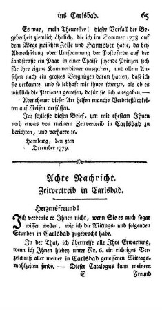 Achte Nachricht. Fernere Fortsetzung