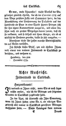 Achte Nachricht. Fernere Fortsetzung
