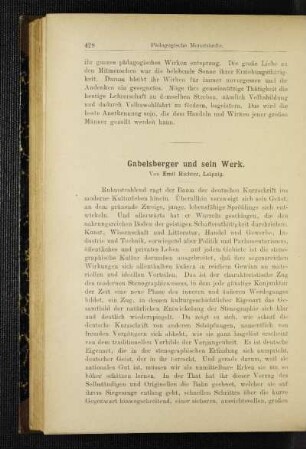 Gabelsberger und sein Werk