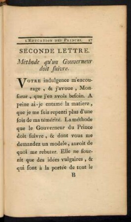 Seconde Lettre. Méthode qu'un Gouverneur doit suivre.
