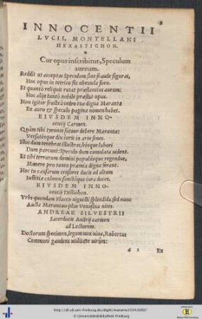 Innocenti Lucii, Montellani Hexastichon.