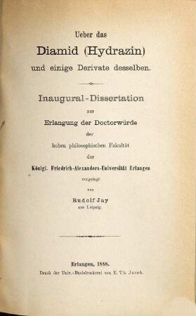 Ueber das Diamid (Hydrazin) und einige Derivate desselben