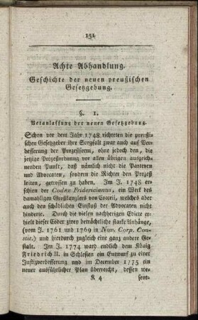 Achte Abhandlung. Geschichte der neuen preußischen Gesetzgebung.