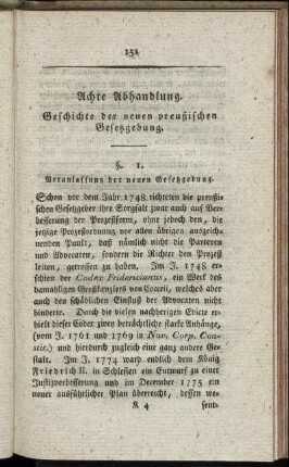 Achte Abhandlung. Geschichte der neuen preußischen Gesetzgebung.