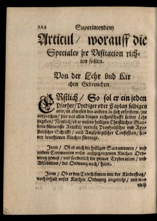 Articul/ worauff die Speciales ire Visitation richten sollen.