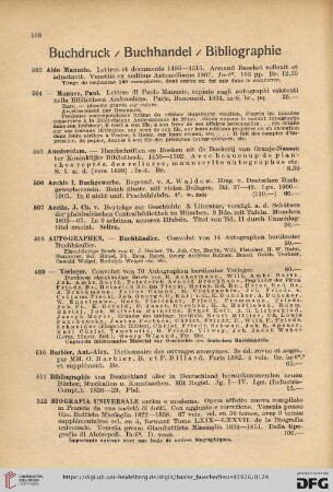 Buchdruck / Buchhandel / Bibliographie