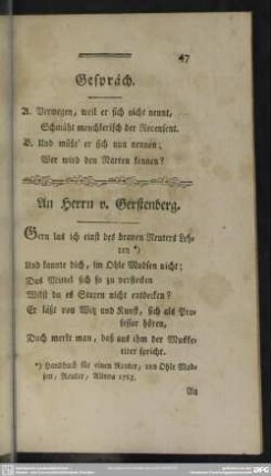 An Herrn v. Gerstenberg