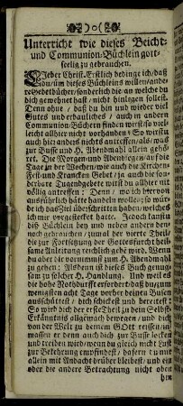 Unterricht wie dieses Beicht- und Communion-Büchlein gottseelig zu gebrauchen.