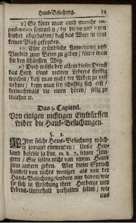 Das 3. Capittel. Von einigen nichtigen Einwürffen wider die Haus-Besuchungen