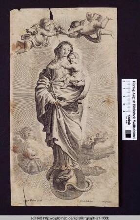 Maria mit Jesuskind auf der Weltkugel mit Schlange.