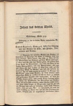 Inhalt des dritten Theils