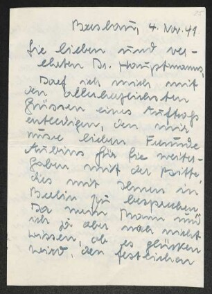 Brief von Elfriede Grundmann an Gerhart Hauptmann