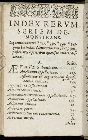 Index Rerum Seriem Demonstrans.