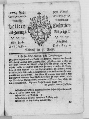 35tes Stück., Ausgabe vom 31. August 1774